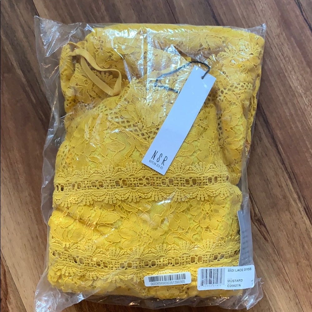NSR yellow lace midi dress NEW